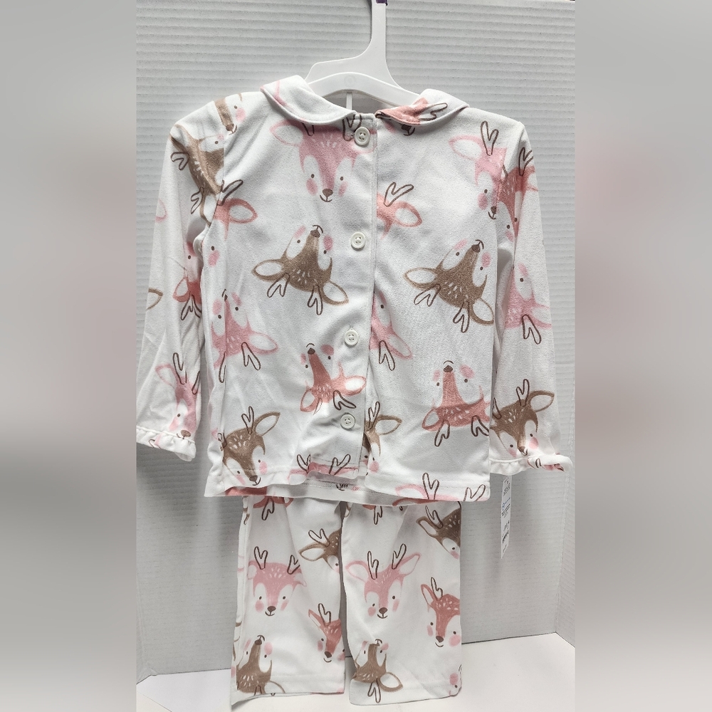 2T Carter's Toddler Girls' 2pc Christmas Reindeer Long Sleeve Pajama Pink/Ivory